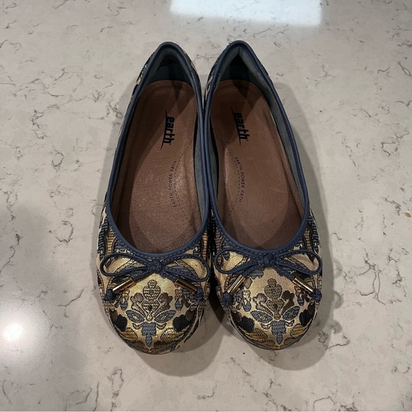 EARTH ALINA METALLIC PRI WOMENS BLUE CANVAS SLIP ON BALLET FLATS SHOES Size 8 - Picture 12 of 12